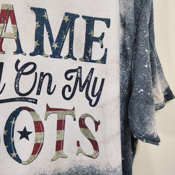 Gildan Blame it all on my roots American flag print bleach splat t-shirt size XL - Picture 7 of 8